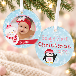 Premier bébé fille Noël Bonhomme de neige Photo pe