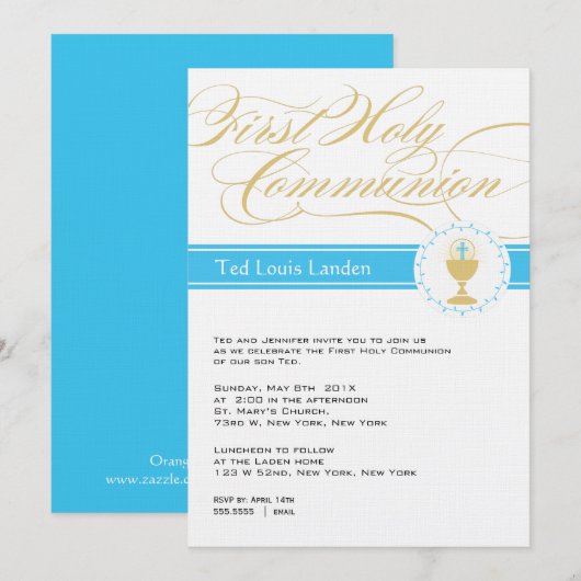 Premier bleu des invitations | de communion de (Devant / Derrière)