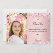 Premier carte de remerciements photo rose communio (Devant)