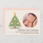 Premier Carte photo d'arbre de Noël pour bébé rose (Devant / Derrière)