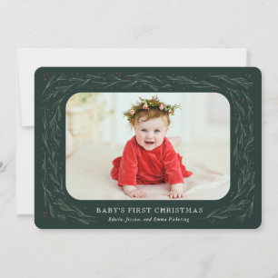 Premier Carte photo de Noël de bébé Aquarelle Pine