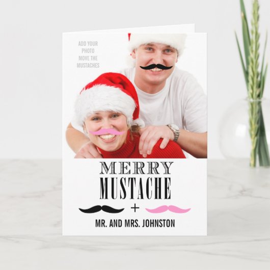 Premier carte photo de Noël de moustache drôle (Devant)