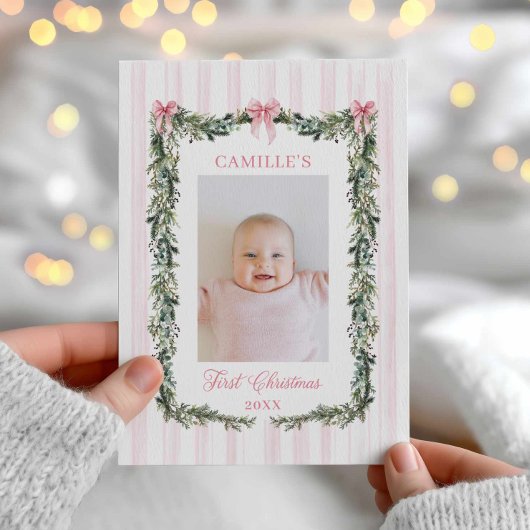 Premier Carte photo de Noël rose fille de Noël
