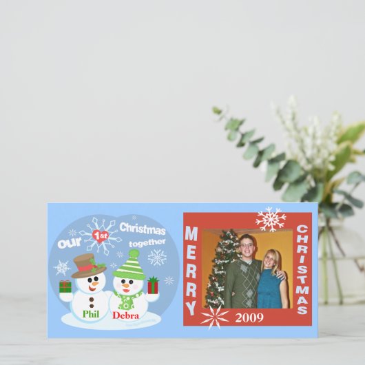 Premier Carte photo de Noël Snowmen Couples (Debout devant)