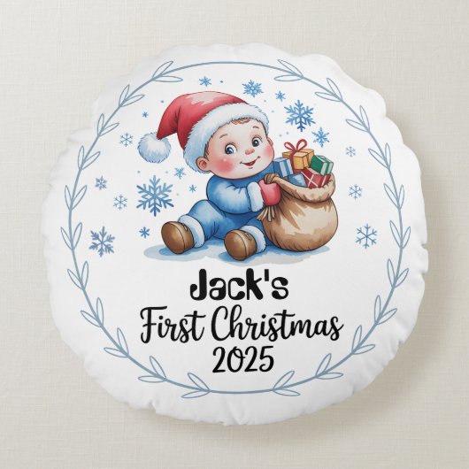 Premier Coussin rond de Noël 2025 pour bébé - modi (Devant)