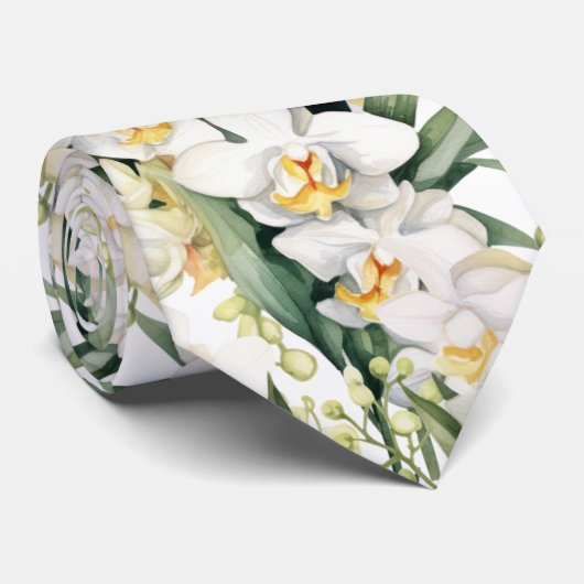 Premier Cravate blanc Orchidées Formel Sharp (Roulé)