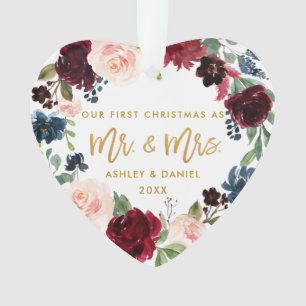 Premier dos de photo de Noël   d'or floral
