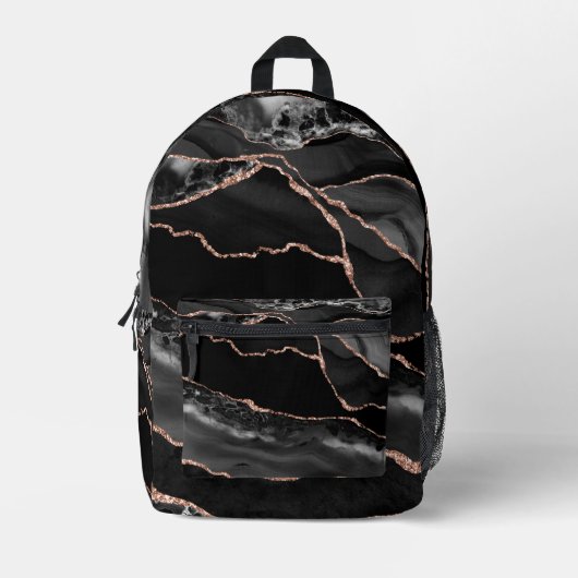 Premier Elegant Black and Rose Gold Agate Backpack Bedrukte Rugzak (Voorkant)