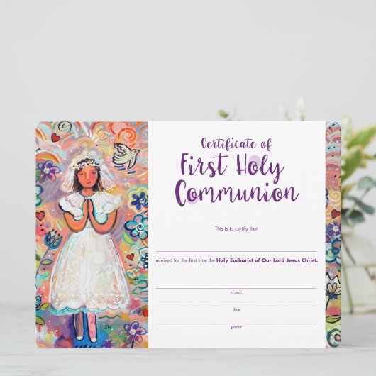 Premier Faire-part de communion pour fille (Debout devant)