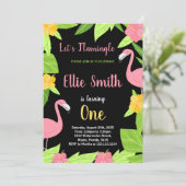 Premier Flamant rose vert noir Invitations d'anniv (Debout devant)