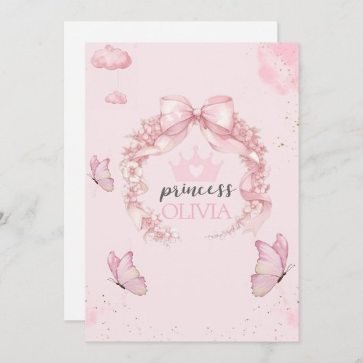 Premier Invitation d'anniversaire du papillon rose (Devant / Derrière)