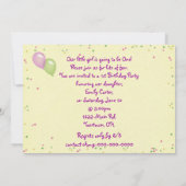 Premier Invitation de fête d'anniversaire (Dos)