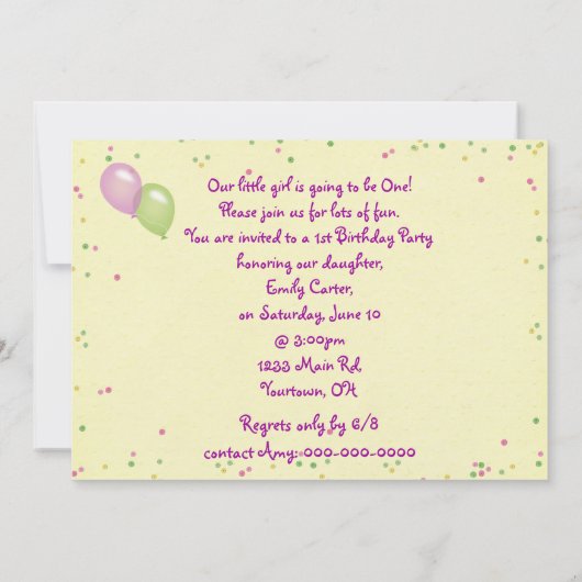 Premier Invitation de fête d'anniversaire (Dos)