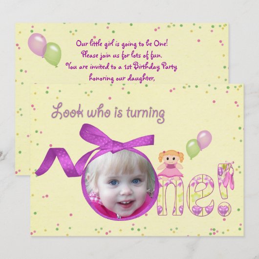 Premier Invitation de fête d'anniversaire (Devant / Derrière)