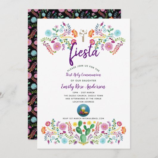 Premier Invitation de la Communion FIESTA garçon o (Devant / Derrière)