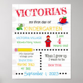 Premier Jour De L'École Maternelle Nom Date Poster (Devant)
