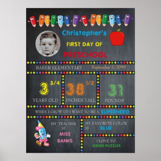PREMIER JOUR PRÉ-ÉCOLE garçon, panneau de tableau  (Devant)