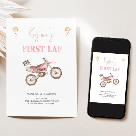 Premier LAP Pink Dirt Vélo Anniversaire Invitation