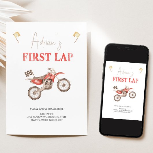 Premier LAP Red Dirt Bike Anniversaire Invitation