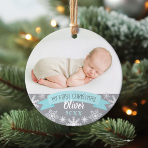 Premier Noël Aqua Blue Bébé Garçon Photo