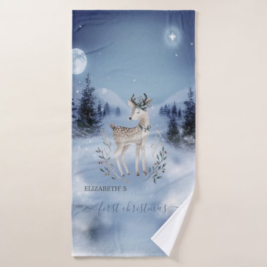 Premier Noël, Cerf de Bébé, Paysage hivernal (Serviette de bain)