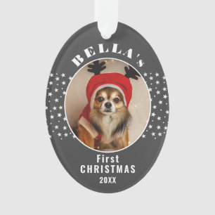 Premier Noël Chien Photo Étoiles Blush Gris