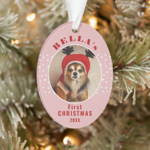 Premier Noël Chien Photo Étoiles Rose Pâle