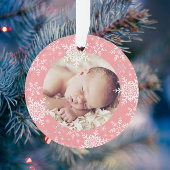 Premier Noël de bébé Rose Flocons d'Argent