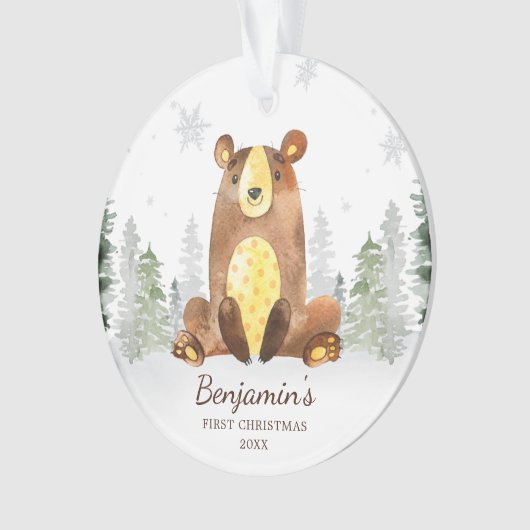 Premier Noël de l'ours de la forêt d'aquarelle (devant)