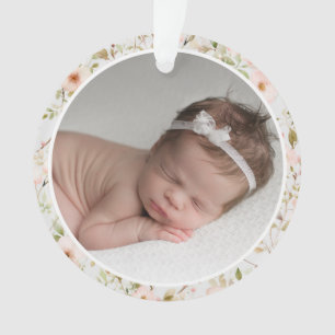 Premier Noël du bébé avec cadre rose floral
