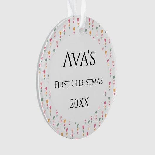 Premier Noël du bébé Boho Love Hearts Nom (devant)