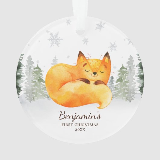 Premier Noël du bébé Fox de la forêt d'aquarelle (dos)