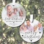 Premier Noël En Grand-Parents 2 Photo<br><div class="desc">Notre Premier Noël En Tant Que Grand-Parents 2 Ornement Photo. Célébrez la joie de devenir grand-parents avec cet ornement élégant et personnalisé, parfait pour marquer votre première saison de vacances comme grand-mère et grand-père. La façade est ornée d'une photo chère de votre petit-bébé ou d'un moment de douceur avec vous...</div>