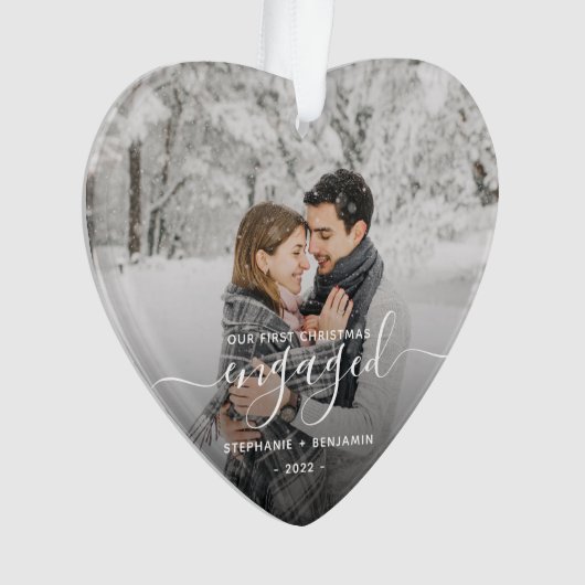 Premier Noël Engagé Photo White Script Coeur (devant)
