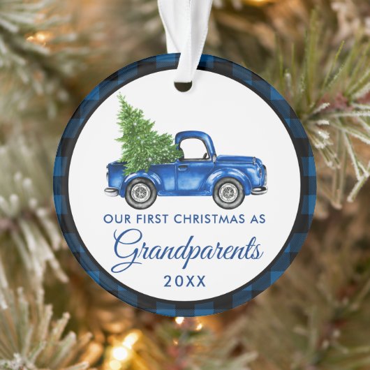 Premier Noël Grand-parents Camion Blue Plaid (Arbre)