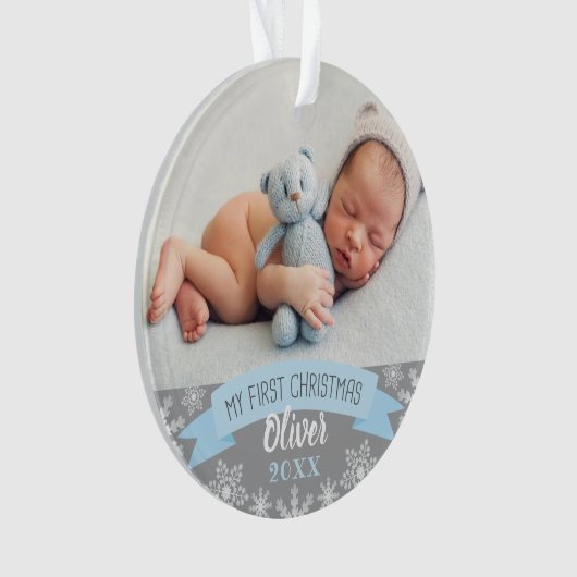 Premier Noël Light Bleu bébé garçon photo (devant)