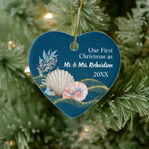 Premier Noël (Mariage) Ornement en forme de coeur