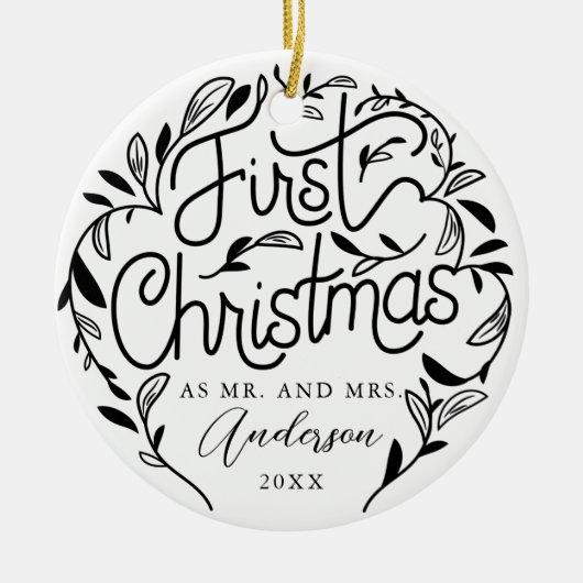 Premier Noël Marié Couple Ornement en céramique (Devant)