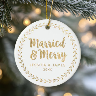Premier Noël Marié et joyeux ornement en céramique