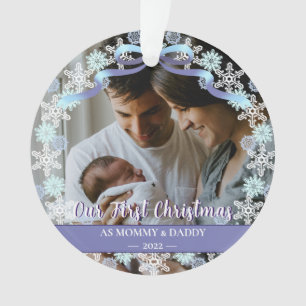 Premier Noël Nouveau bébé Parents Snowflakes Ribbo