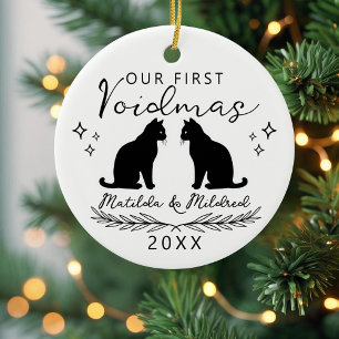 Premier Noël Ornement en Céramique Famille Chat No