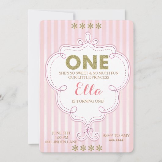 Premier or d'anniversaire et invitations roses (Devant)