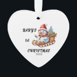 Premier ornement acrylique de Noël du bébé Snowman<br><div class="desc">Le premier ornement de neige de Noël du bébé,  Peut être personnalisé avec le nom du bébé,  année de noël et année.</div>