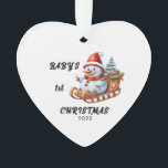 Premier ornement acrylique de Noël du bébé Snowman<br><div class="desc">Le premier ornement de neige de Noël du bébé,  Peut être personnalisé avec le nom du bébé,  année de noël et année.</div>