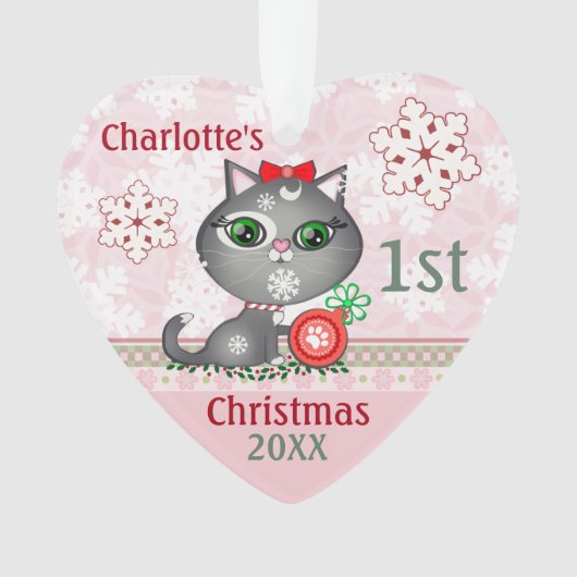 Premier ornement de Noël de chat fait sur commande (devant)