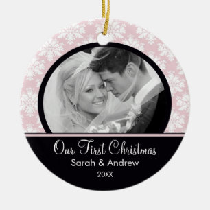 Premier ornement de Noël de photo rose et noire de