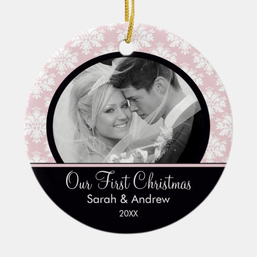 Premier ornement de Noël de photo rose et noire de (Devant)