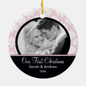 Premier ornement de Noël de photo rose et noire de (Dos)
