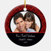 Premier ornement de Noël de photo rouge et noire (Dos)