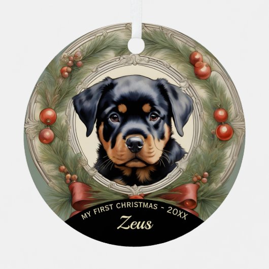 Premier ornement de Noël de Rottweiler Puppy (Recto)